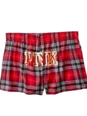 Pink Victoria's Secret Red Plaid Boxer Shorts Sz Lg